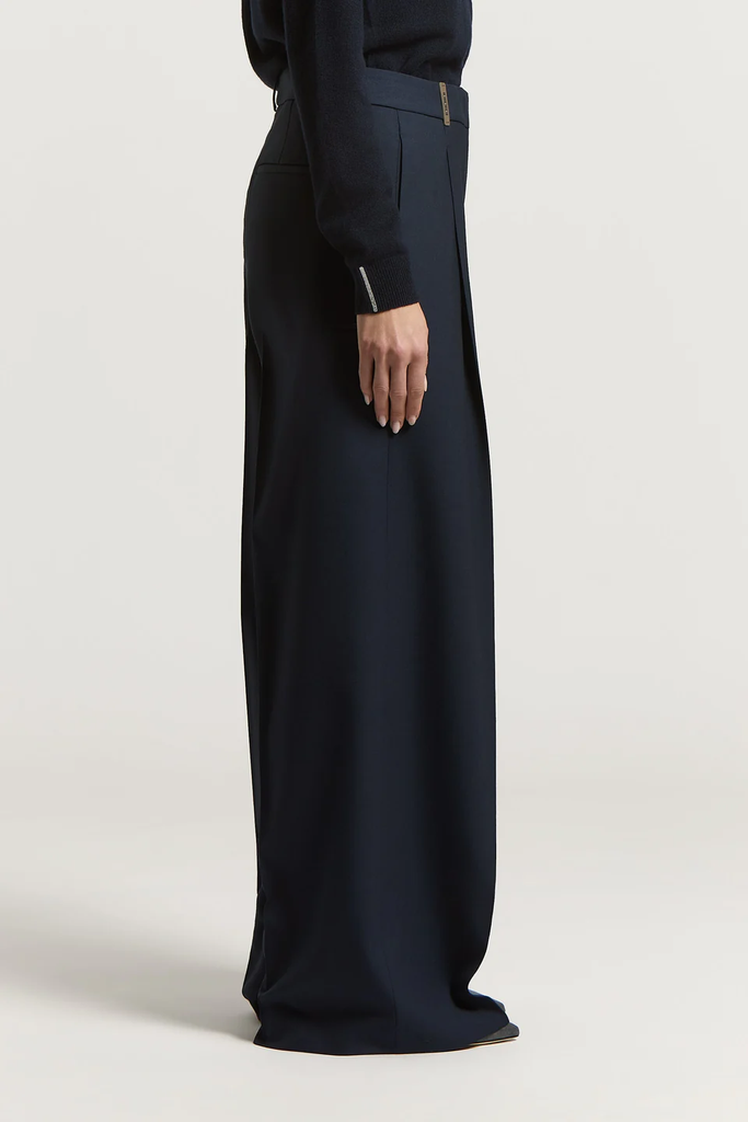 Palazzo Trousers in Wool Gabardine