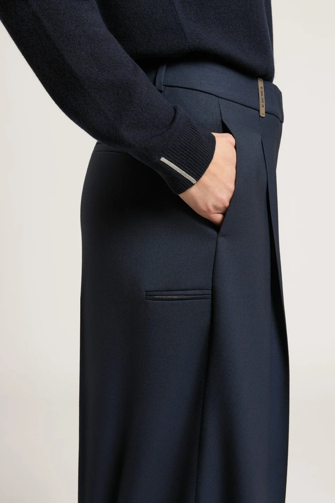 Palazzo Trousers in Wool Gabardine