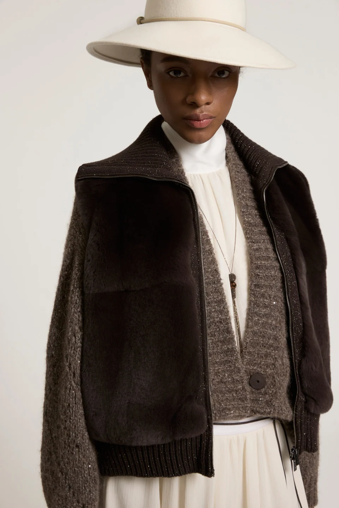 Cardigan in Alpaca Yarn, Wool and Cotton