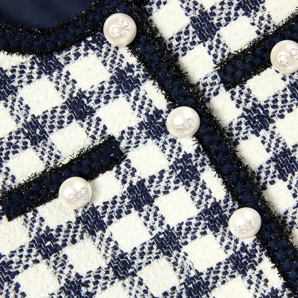 Navy Check Boucle Jacket 