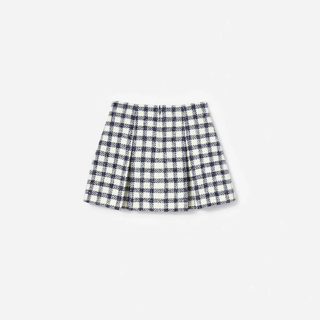 Navy Check Boucle Skirt 
