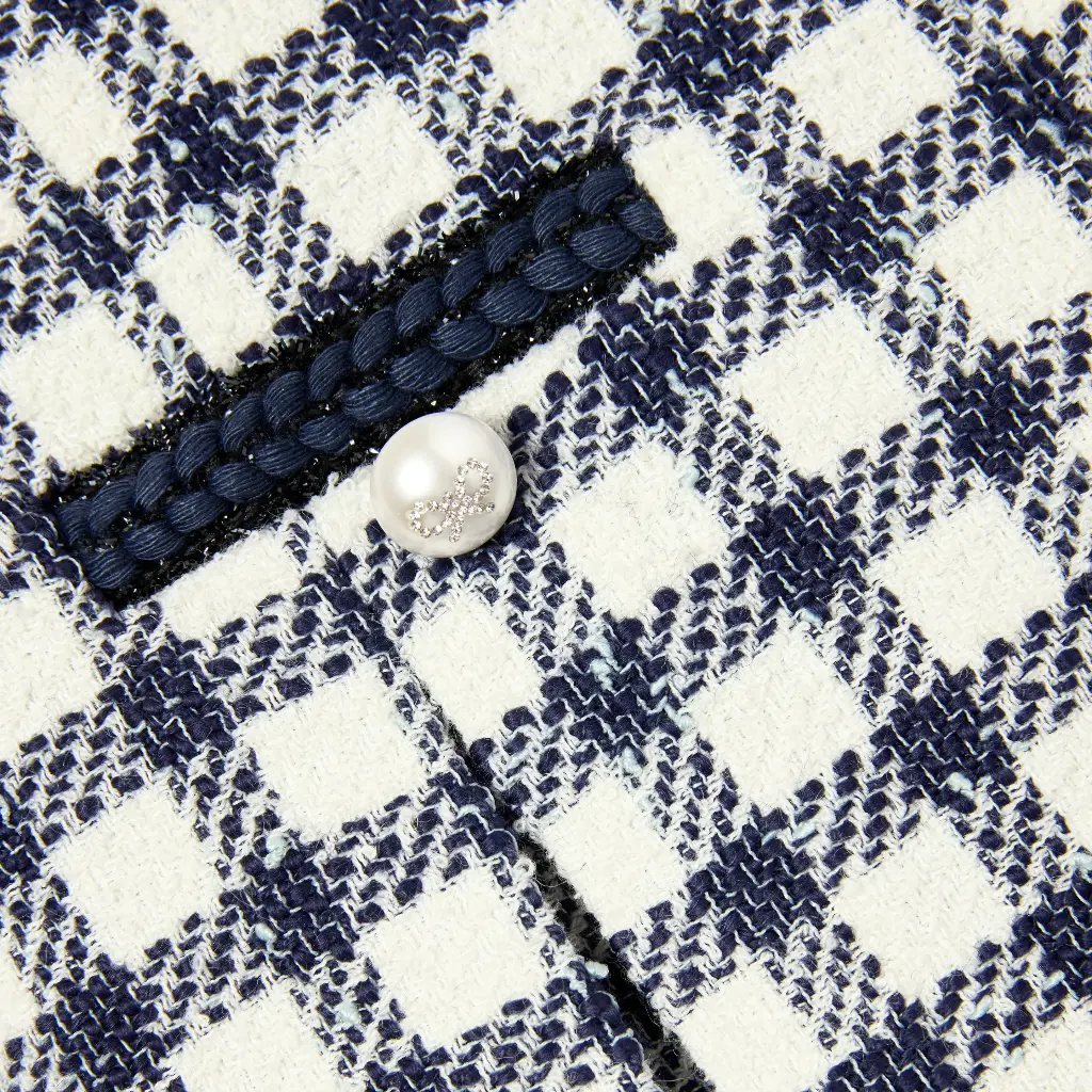 Navy Check Boucle Skirt 