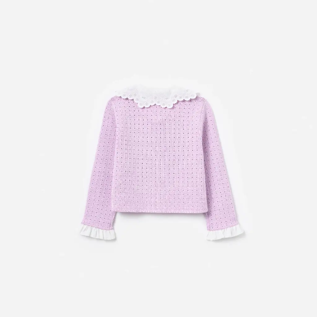 Pink Pointelle Ribbed Knit Cardigan