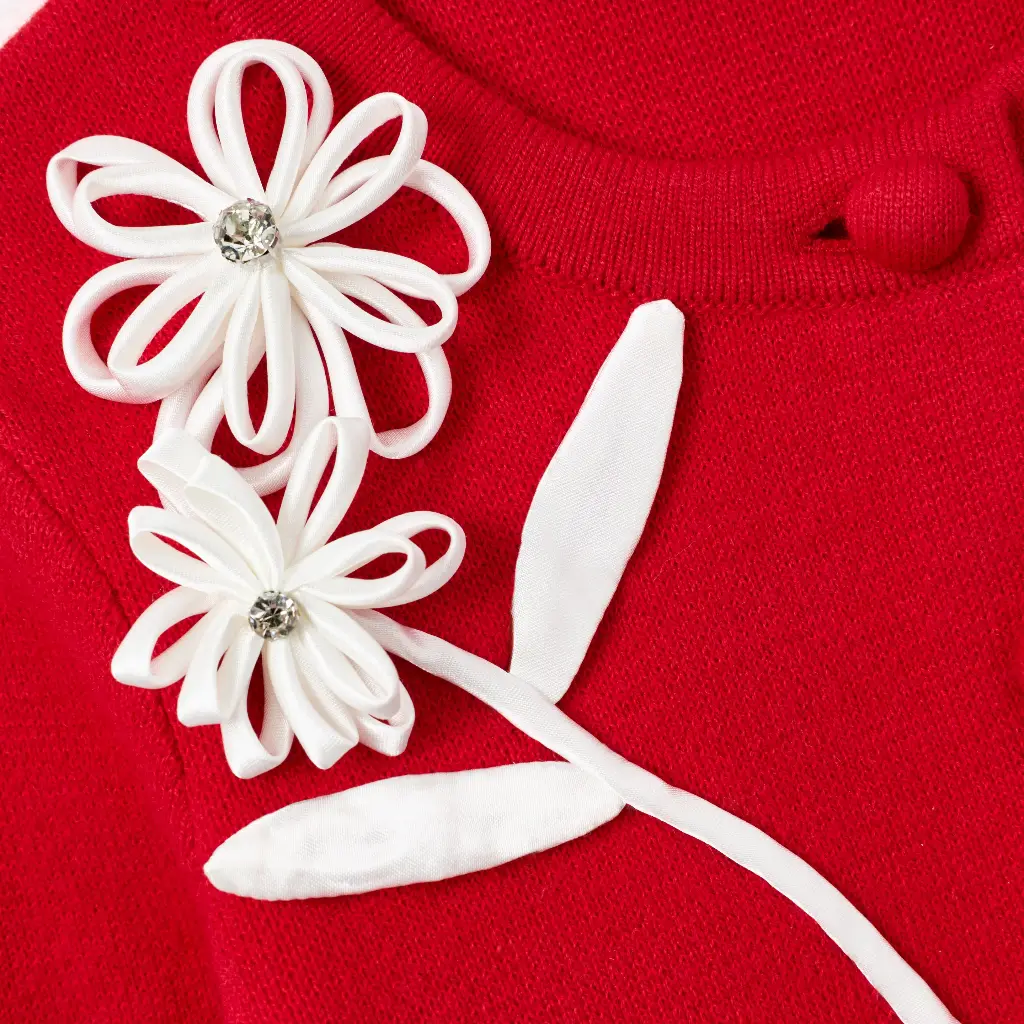Red Flower Trim Cardigan