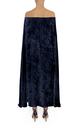 Navy Floral Velvet Devoré Off The Shoulder Cape Dress
