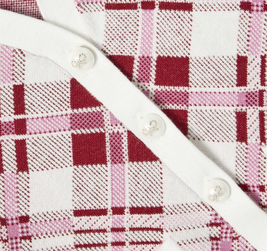 Burgundy Check Cardigan