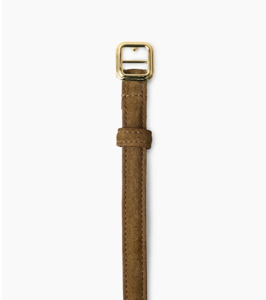 The Georgia Slim Belt Gold Maple Brown Suede 
