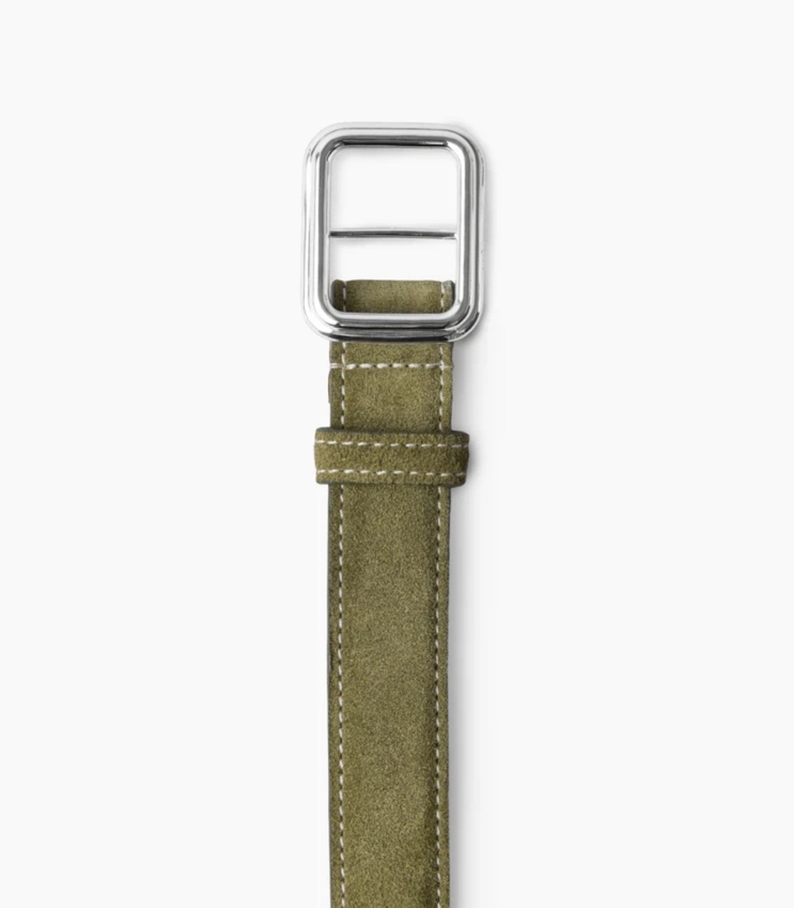 The Georgia Wide Belt Silver Moss Green Suede