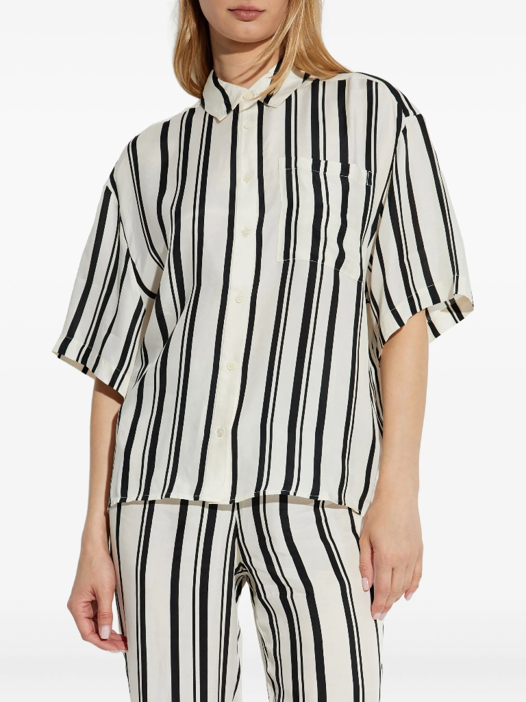 Coco Shirt - Ivory and Black Monogram Stripe 