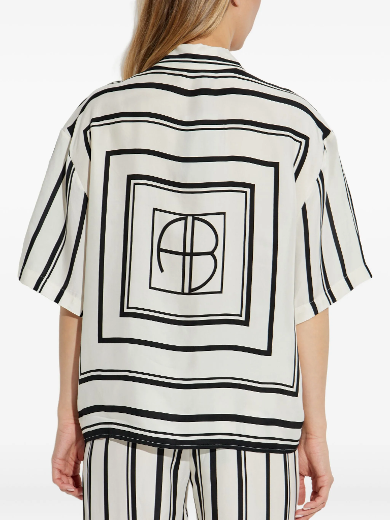 Coco Shirt - Ivory and Black Monogram Stripe 
