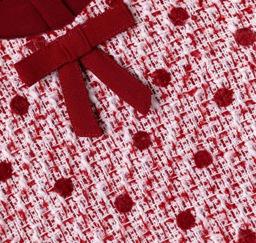 Burgundy Polka Dot Boucle Dress