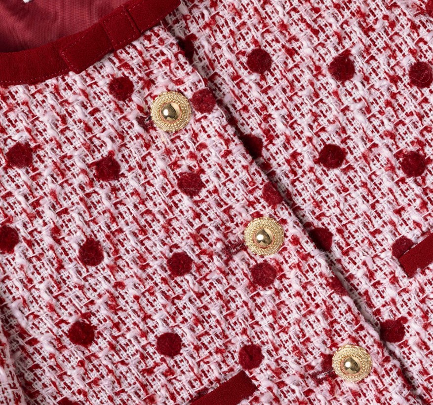 Burgundy Polka Dot Boucle Jacket
