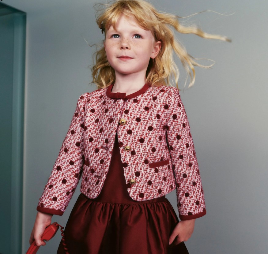 Burgundy Polka Dot Boucle Jacket 