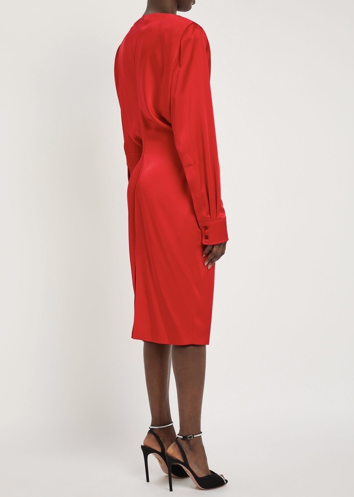 SATIN LS MIDI DRESS