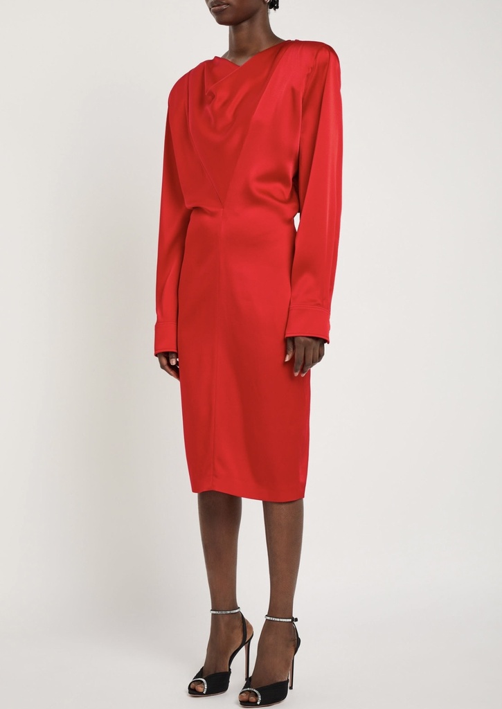 SATIN LS MIDI DRESS