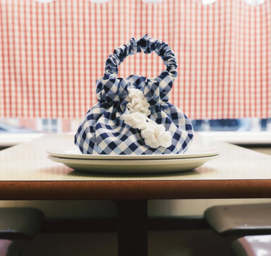 Navy Gingham Taffeta Bag