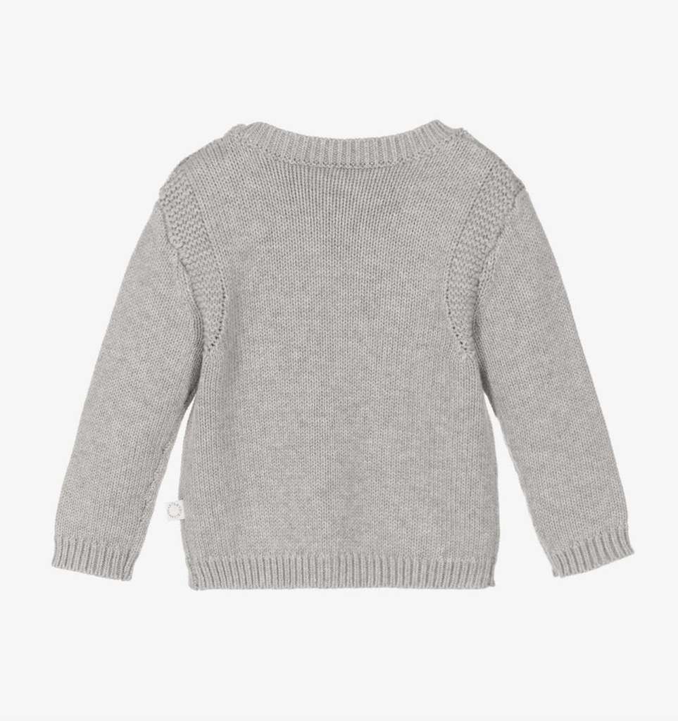 Boys Grey Cotton Knit Bear Jumper
