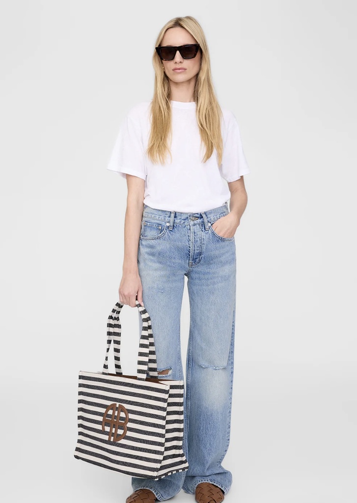 Lara Tote - Black and Natural Stripe