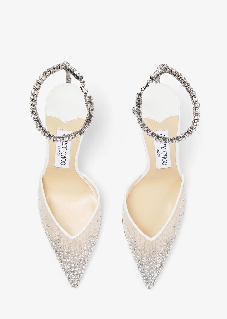 Saeda 100 White Mesh Crystal Pumps