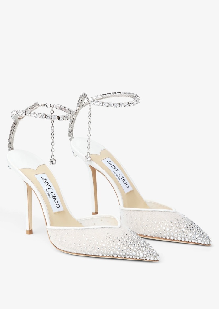 Saeda 100 White Mesh Crystal Pumps