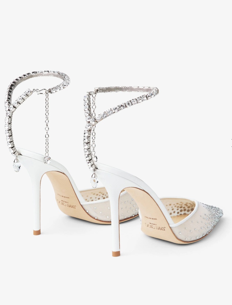 Saeda 100 White Mesh Crystal Pumps