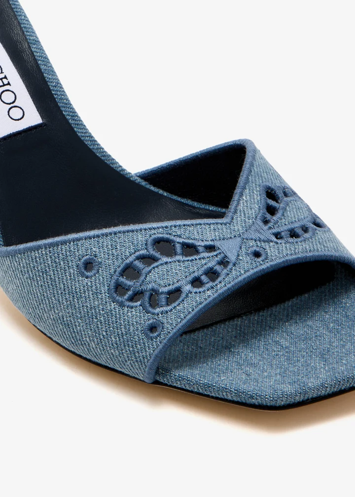 Skye 70 Embroidered Denim Mules