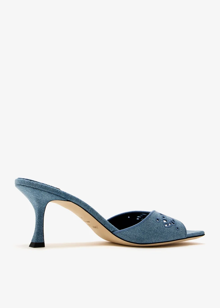 Skye 70 Embroidered Denim Mules