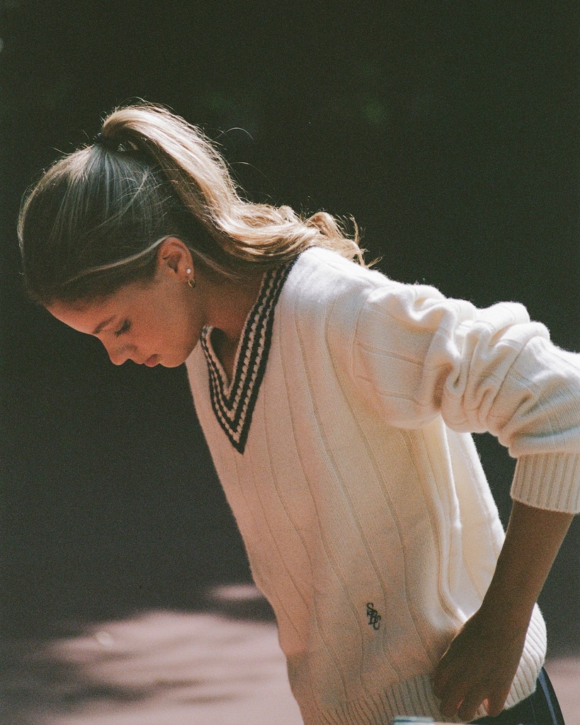 SCR Cricket Cashmere Sweater Cream and Blue