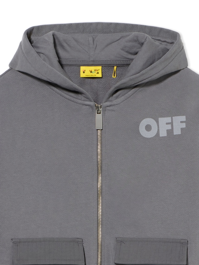 Garment Dyed Cargo Hoodie Zip Dark Grey