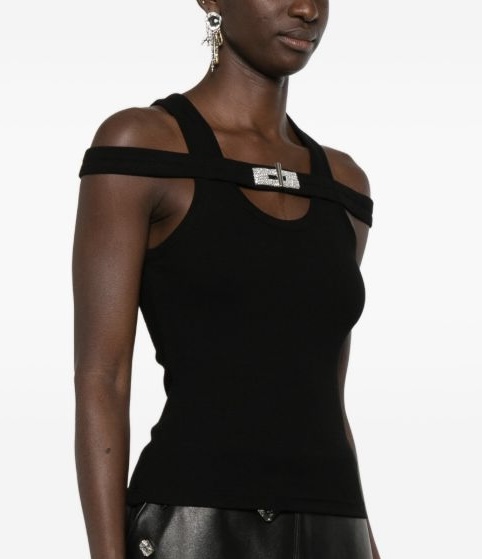 Crystal Buckle Embr Detail Tank Top