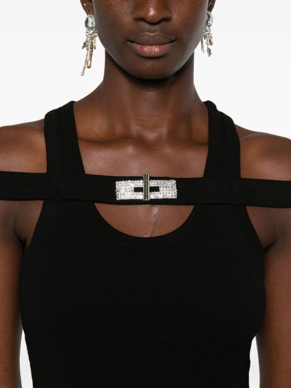 Crystal Buckle Embr Detail Tank Top