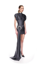 Drape Overlay Dress With Flat Crystal Spiral Embr