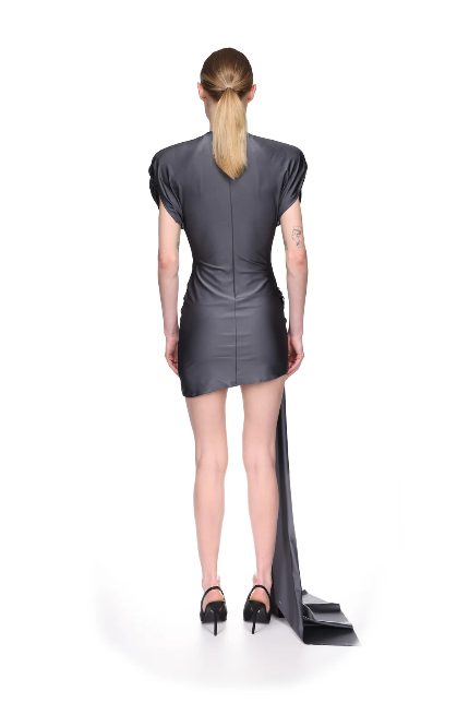 Drape Overlay Dress With Flat Crystal Spiral Embr