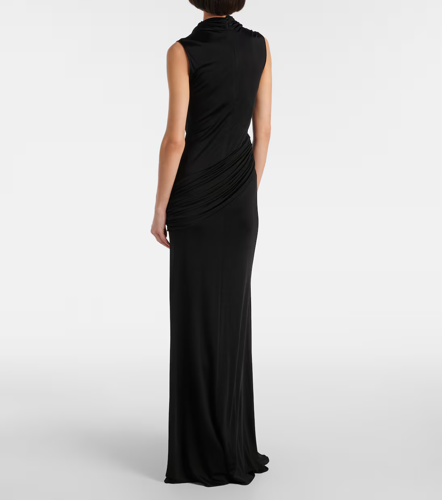 Plunge Neck Sleeveless Gown Fluid Jersey Black