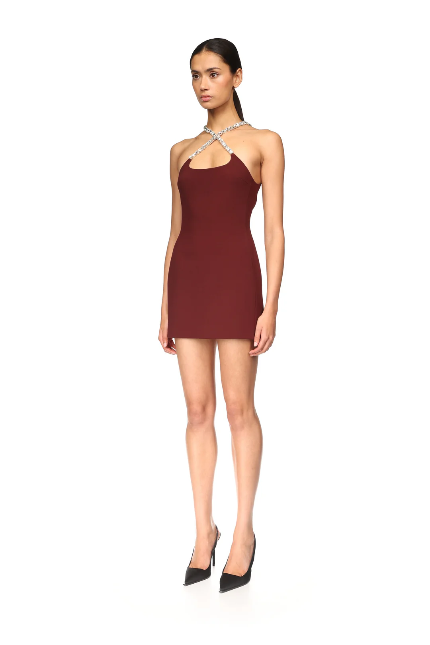 Crystal Embr Cross Strap Mini Dress