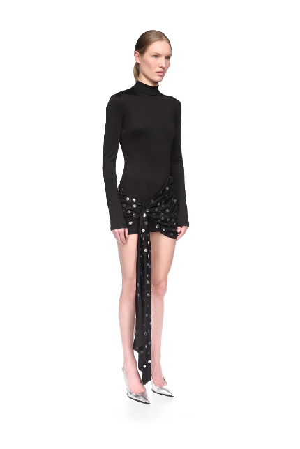 Polka Dot Hotfix Fabric Overlay Detail Mini Dress