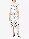 Polka Dot Print Midi Dress With Front Drape