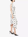 Polka Dot Print Midi Dress With Front Drape