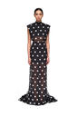 Polka Dot Printed Chiffon Gown With Open Back