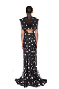 Polka Dot Printed Chiffon Gown With Open Back