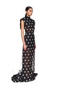 Polka Dot Printed Chiffon Gown With Open Back