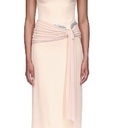 Ruched Fabric Overlay Hummingbird Embr Midi Dress Peach/Silver