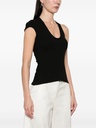 U Shape Neckline Asymmetric Sleeve Tank Top Rib Jersey Black