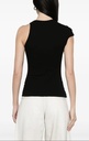 U Shape Neckline Asymmetric Sleeve Tank Top Rib Jersey Black
