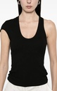 U Shape Neckline Asymmetric Sleeve Tank Top Rib Jersey Black