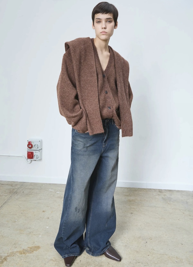 Knit Cardigan Double Cardigan Brown