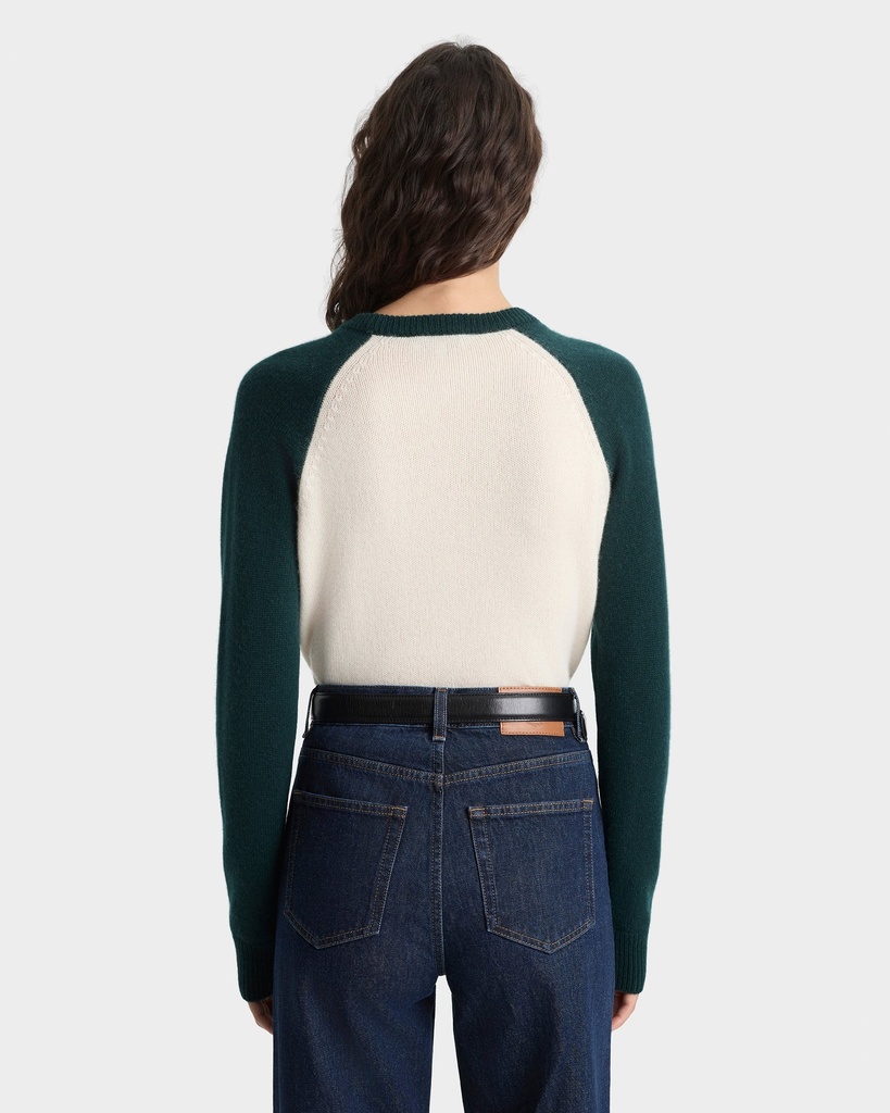 Syracuse Cashmere Baseball Sweater Cream and Green