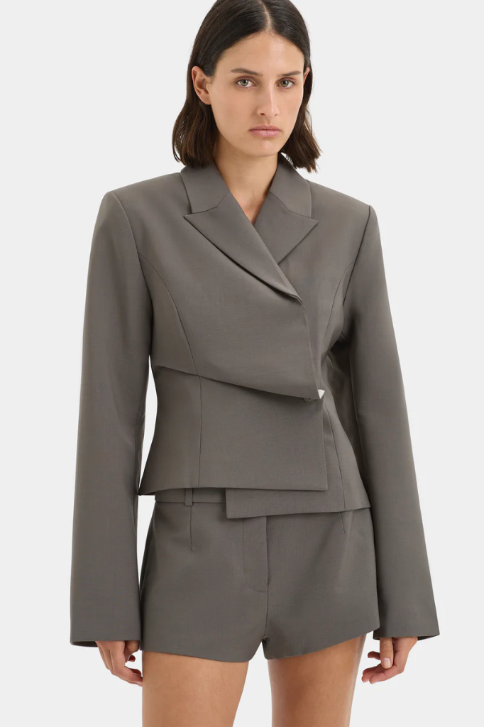 Maya Pleated Blazer Grey