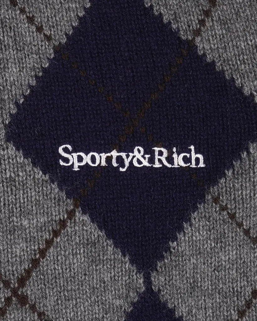 Serif Logo Argyle Cashmere Polo