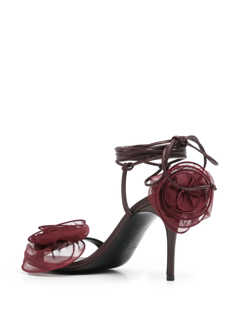 Wrap Around Double Flower Sandals In Burgundy